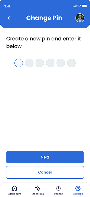 Security setup screen